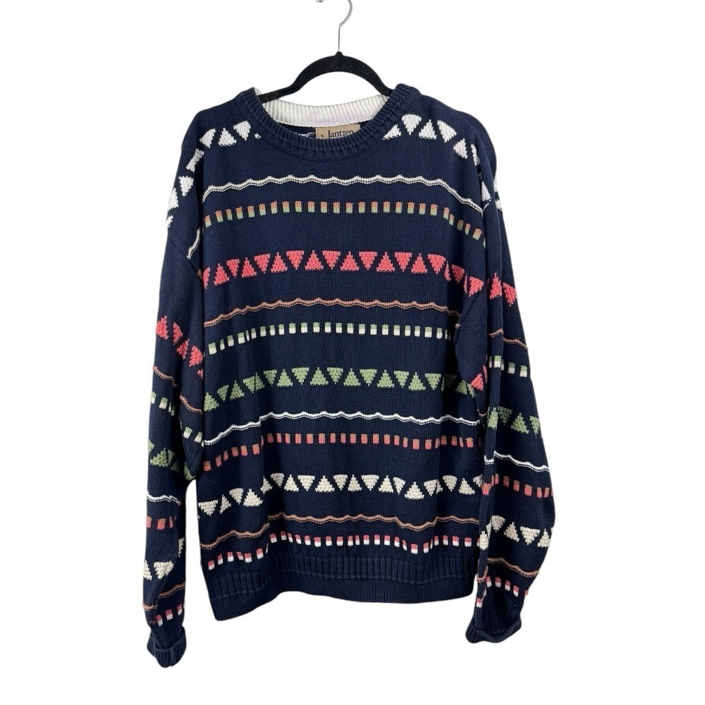 Vintage Jantzen Size XL Sweater Pullover Grandpa Geometric 80s 90s Blue